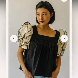 Sunday in Brooklyn Black and Cream Puff Sleeve Top
